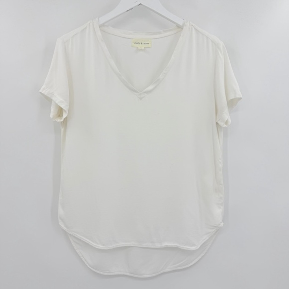 cloth & stone White Short Sleeve V-Neck Tee